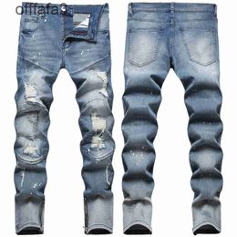 paarse jeans herenbroek Mozaïek Complex Nostalgische Kleur Monkey Dot Hand Spatten Proces Gebroken Patch Voet Mode Trendy Denim Broek