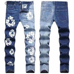 jean violet pantalon homme sel frit profond et léger couleur Yin Yang patchwork imprimé moustaches de chat petit tube droit non élastique pour hommes