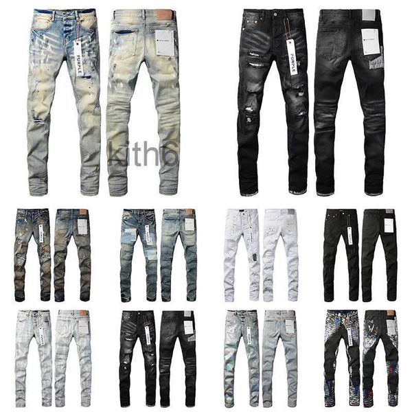 Jeans morados para hombre para mujer Diseñador Estilo de moda Personalidad Bikers desgastados desgastados Denim Cargo para hombres Negro Azul Mezcla y combina pantalones WER8