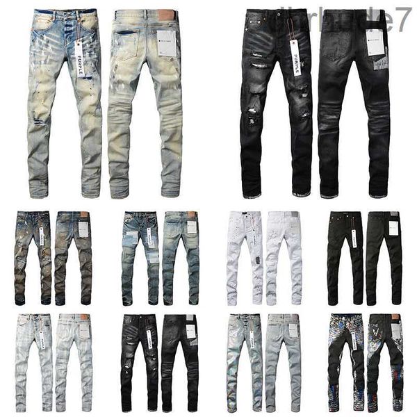 Jeans morados para hombre para mujer diseñador estilo de moda personalidad desgastado motociclistas rasgados denim cargo para hombres negro azul mezcla y combina pantalones ENRO