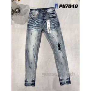 Paarse jeans Heren Dames Hoogwaardige Amirs Pant Jeans Fashion Design Distressed Ripped Bikers Dames Denim Cargo voor Heren Zwart 976