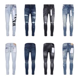Paarse jeans heren dames hoogwaardige jeans modeontwerp noodlijdende gescheurde bikers dames denim cargo voor heren zwarte broek maat 29-40