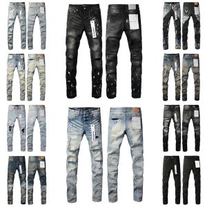 Paarse jeans heren dames hoogwaardige jeans modeontwerp noodlijdende gescheurde bikers dames denim cargo voor heren zwarte broek