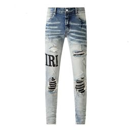 Purple Jeans Patched Mens Fashion met Jean 2024 Letters Demin American Patches High Amiirii Black Street Distressed Wash DPNW