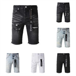 Paarse jeans korte heren shorts ontwerper rechte gaten casual zomernachtclub blauwe damesstijl luxe patch -merk x7g4