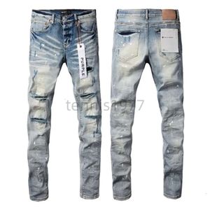 Jean violet empilé pantalons longs Ksubi déchiré haute rue marque Patch trou Denim droit mode Streetwear Silm mencoat