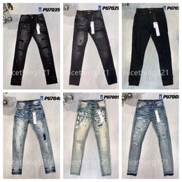 paarse jeans dames heren Amerikaanse High Street Paint Hole Zwart 9045 2024 Nieuwe modetrend zomergat nieuwe stijl Borduren zelfteelt en mode voor kleine voeten