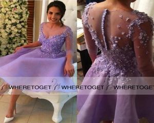 Paarse lila goedkope lange mouwen knie lengte pure cocktailjurken 2019 kanten applique formele korte feestjurken Homecoming prom G2326613