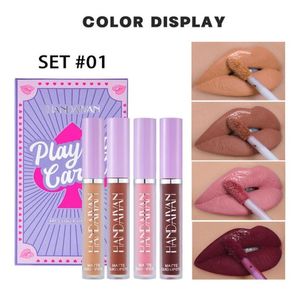 Paarse lippenstift lippenstift lipgloss Nieuwe Pokerverpakking 4 kleuren in één doos Mat misteffect non-stick cup waterdicht vervaagt niet 4098066