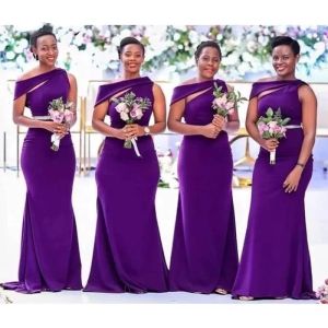 Paarse lange bruidsmeisjesjurken Afrikaanse zwarte meisjes vrouwen Satin Mermaid Wedding Party Jurk Prom Formal Weil Maid of Honor Rabes Plus Size Vestidos