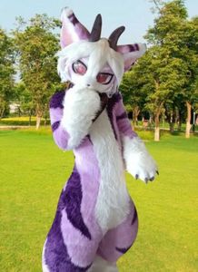 Violet longue fourrure Husky chien renard mascotte Costume Fursuit Halloween Costume dessin animé tenues fourrure Costume