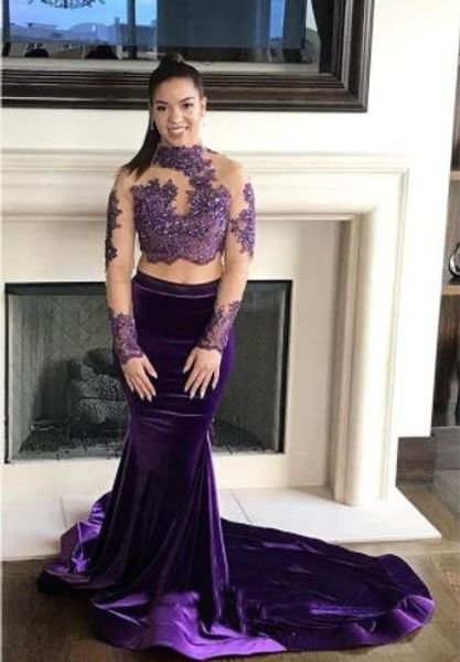 Violet à manches longues Abaya femmes sexy robe de soirée élégante vente en gros deux pièces applique robe de soirée de Chine