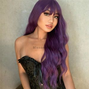 Perruque synthétique longue ondulée violette avec frange Cosplay perruque de cheveux résistant à la chaleur de cheveux d'halloween de noël pour les femmes usage quotidien