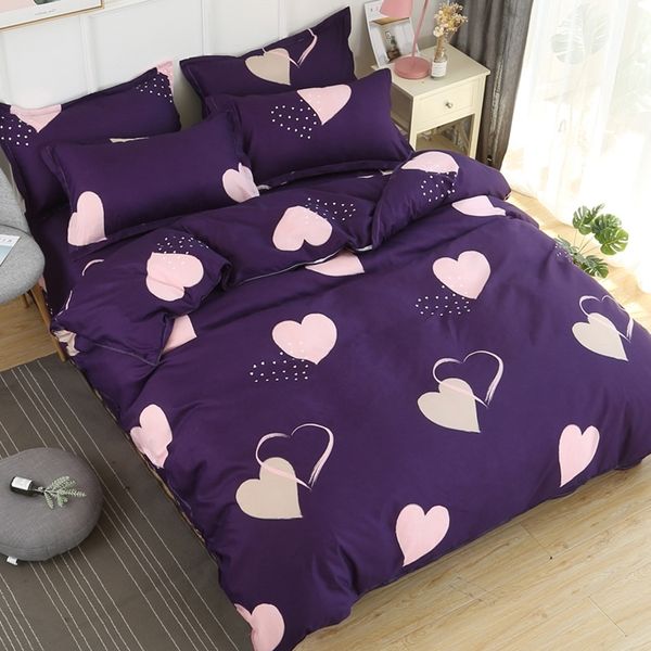 Ensemble de housse de couette imprimé amour violet, ensemble de literie King Queen Twin complet double taille unique, ensemble de draps super doux pour la maison, T200409