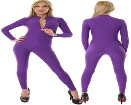 Purple Lycra Spandex Women039S Costumes de bodys Front Zipper Sexy Femmes Body Suit Catsuit No Headhandfoot Halloween Party FA9707474