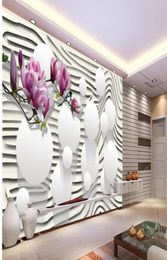Purple Magnolia Flower Striped 3D TV Wall Mural 3D Fond d'écran 3D Papiers muraux pour TV Backdrop3892297