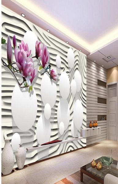 Purple Magnolia Flower Striped 3D TV Wall Mural 3D Fond d'écran 3D Papiers muraux pour TV Backdrop3892297