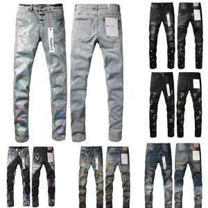 Paarse herenjeans Europese jeans Denim broek voor heren Heren zwarte broek High-end kwaliteit Rechte Retro Ripped Biker Jean skinny herenjeans