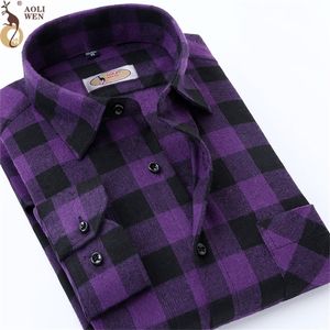 Chemise de mode à carreaux imprimée pour hommes violets hommes décontractés printemps et automne manches longues coupe ajustée coton confortable de haute qualité 220321
