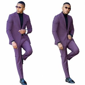 Costumes pour hommes violets sur mesure 2 pièces Blazer Pantalon Peaked Revers One Butt Pure Slim Fit Nouveau marié de mariage sur mesure Plus Taille t8a2 #