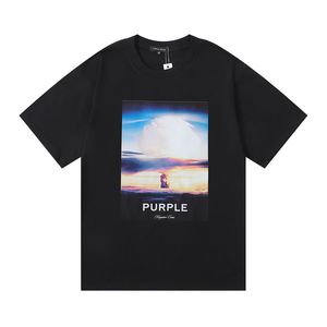 T-shirt violet pour hommes, Streetwear Hip Hop, en coton, de marque, avec lettres et fleurs imprimées, surdimensionné, pour hommes et femmes, 868