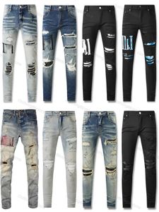 Purple Mens Jeans Designer Jeans Fashion Distressed gescheurde rikte Bikers Dames denim lading voor mannen zwarte broek gebroken gat mager Jean