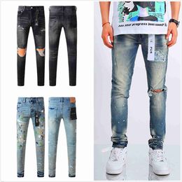 Purple Mens Jeans Designer Hommes Cool Style Luxury Pant de luxe Ripped Ripped Black Blue Blue Slim Fit Motorcycle court Yaec