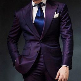 Cosses de mariage pour hommes violets 2023 Two Piece Peak Papeld Two Button Fabriqué sur mesure Suisse-garochs Business Business Suit Wear Pants Jacket 255A