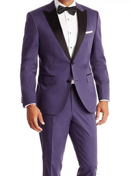 Violet Mens Tuxedos De Mariage Noir Peak Lapel Groom Groomsmen Tuxedos Populaire Homme Blazers Veste Excellent Costume 2 Pièces (Veste + Pantalon + Cravate) 363