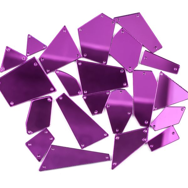 Strass acryliques miroir violet à coudre, dos plat, pierre à coudre, 30/60/100 pièces, pour robe, vêtement, accessoires de bricolage, formes mixtes