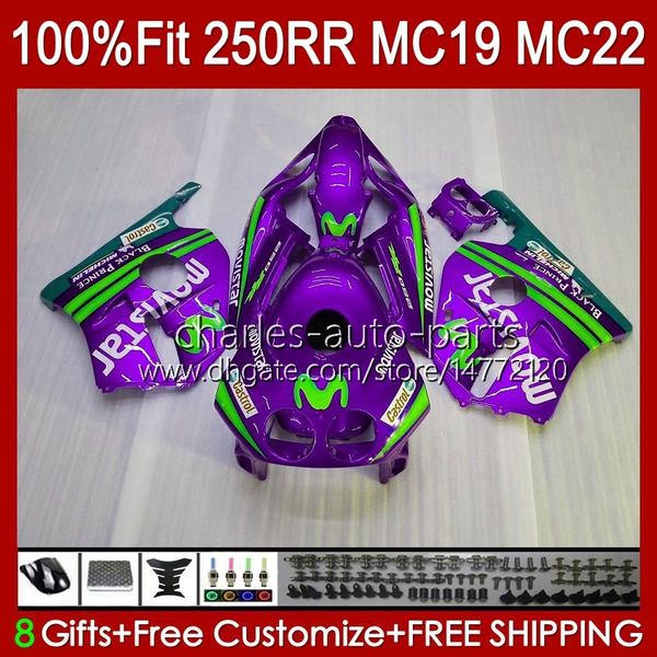 Injection de kit de carrosserie Movistar violet pour HONDA MC19 CBR 250RR 250 RR CC 250R 88 89 Carrosserie 112HC.215 CBR250RR 1988 1989 CBR250 RR CC 1988-1989 CBR 250CC 88-89 Carénage OEM