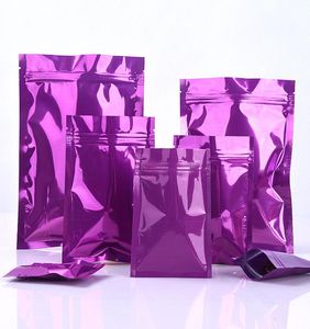 Purple Mylar Tassen Zipper afdichting Verpakking Folie Warmteafdichtingszak Glanzende platte bodempakket Zakken voor snoep en chocolade multisises 6530793