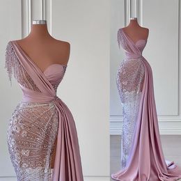 Purple New Arrival Evening Dress Women Sleeveless Appliques Sequins One Shoulder Backless Floor Length Formal Dress Satin Side Slit Plus Size Prom Dress Tailored