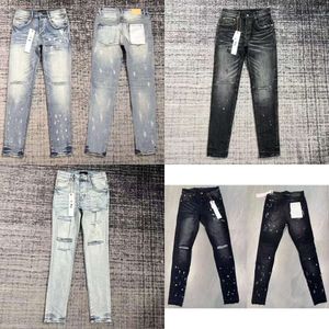 Paarse nieuwe jean gescheurde motorrijder Slim rechte magere broek Designer Stack Fashion Jeans Mens Trend Brand Vintage Pant S