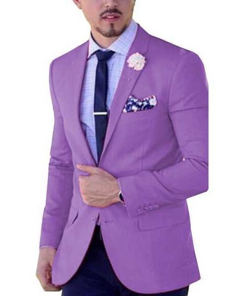 Traje de solapa de muesca púrpura Homme Traje de hombre 2 piezas Esmoquin de negocios informal Tailcoat Padrinos de boda para boda (Blazer + Pantalones) X0909