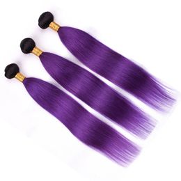 Paars Ombre Maleisische Maagd Menselijk Haarbundels Deals 3 stks Lot # 1b / Purple Ombre Menselijk Haar Weave Bundels Dubbele WEKS Donkere Roots 10-30 "