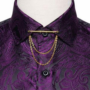 Violet Paisley Chemises Pour Hommes Formelle Casual Mâle Social Dr Chemises Avec Col Pin Camisa Masculina Designer Hommes Vêtements S0h1 #