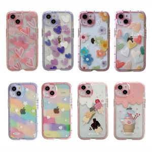 Violet rose graffiti amour coeur étuis lumineux dégradé arc-en-ciel crème glacée antichoc clair doux caméra lentille protection couverture pour iPhone 14 13 12 11 Pro Max XR XS X