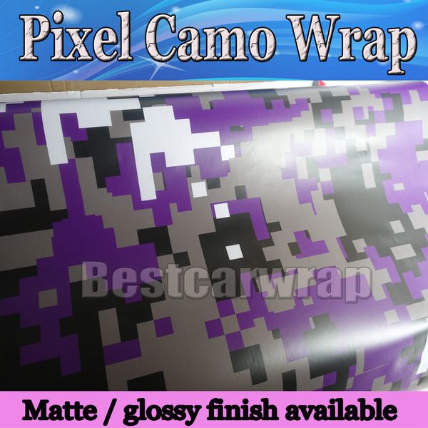 Purple Pixel Camo Vinyl Car Wrap Film avec Air Rlease Digital Camouflage Truck Wraps Recouvrant Purple Camo Film Style Foil 1.52x30M / Roll