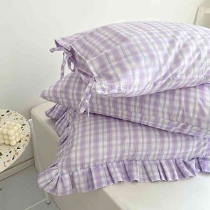 Violet Plaid 100% coton taie d'oreiller pièce unique décoration de chambre Design Original literie maison pour décor jardin housse de coussin