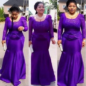 Paars Plus Size Afrikaanse Nigeriaanse kant Formele Avondjurken Party Wear Goedkope Mermaid Prom Dress Abendkleide