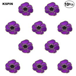 Insignia de flor de amapola púrpura, Pin de solapa, insignia de bandera, broche, insignias, 10 Uds. Por lote