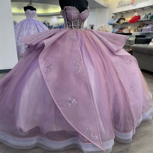 Vestidos de quinceañera de princesa púrpura, vestido de baile Sexy con forma de corazón, 16 vestidos largos de tren, 15 años, desfile personalizado, Miss, 2024