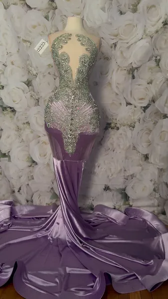 Robes de bal violet 2024 Blackgirl Crystal Sirène Robe de Soire Robe de soirée couche