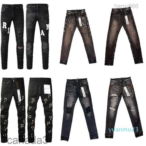 Puple violet Skinny Luxury Pant de motard en détresse Ripped Black Jean Slim Fit Motorcycle RGKQ HMFR