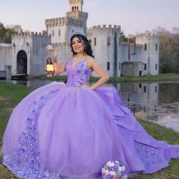 Paarse quinceanera -jurken baljurken voor zoete 16 meisjes Vestido de 15 anos Appliques Beads Lade Birthday Party prom jurk