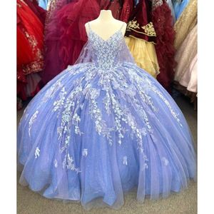 Robes De Quinceanera violettes robes De bal pour Sweet 16 fille Appliques perles anniversaire Tulle robe De bal Vestidos De 15 Años