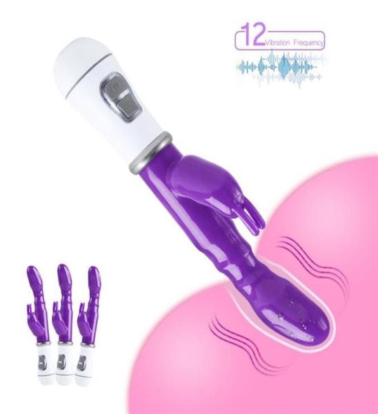 Vibrateurs de lapin violet 12 vitesses gode puissant stimulateur de Clitoris masseur Gspot masturbateur féminin produits sexy pour les femmes27309186316