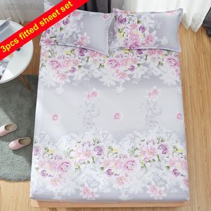 Les ensembles de draps de lit à fleurs roses pourpres comprennent 1 drap-housse + 2 étuis en polyester/coton Linge de lit Housse de matelas Protéger