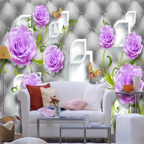 Purple Rose Wallpapers Bolso suave elegante fondo 3d pared moderno papel pintado para sala de estar